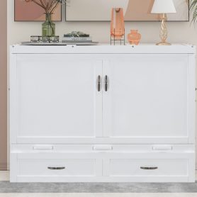 Full Size Murphy Bed with USB Ports, Large Drawers and Metal Handles