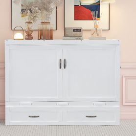 Queen Size Murphy Bed with USB Ports, Large Drawers and Metal Handles