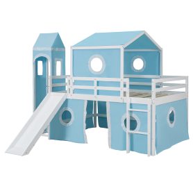 Full Size Loft  Bed With Slide, Tent And Tower