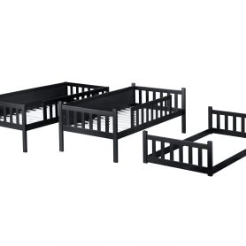 Detachable Twin Size Triple Bunk Bed With Ladders, Guardrails