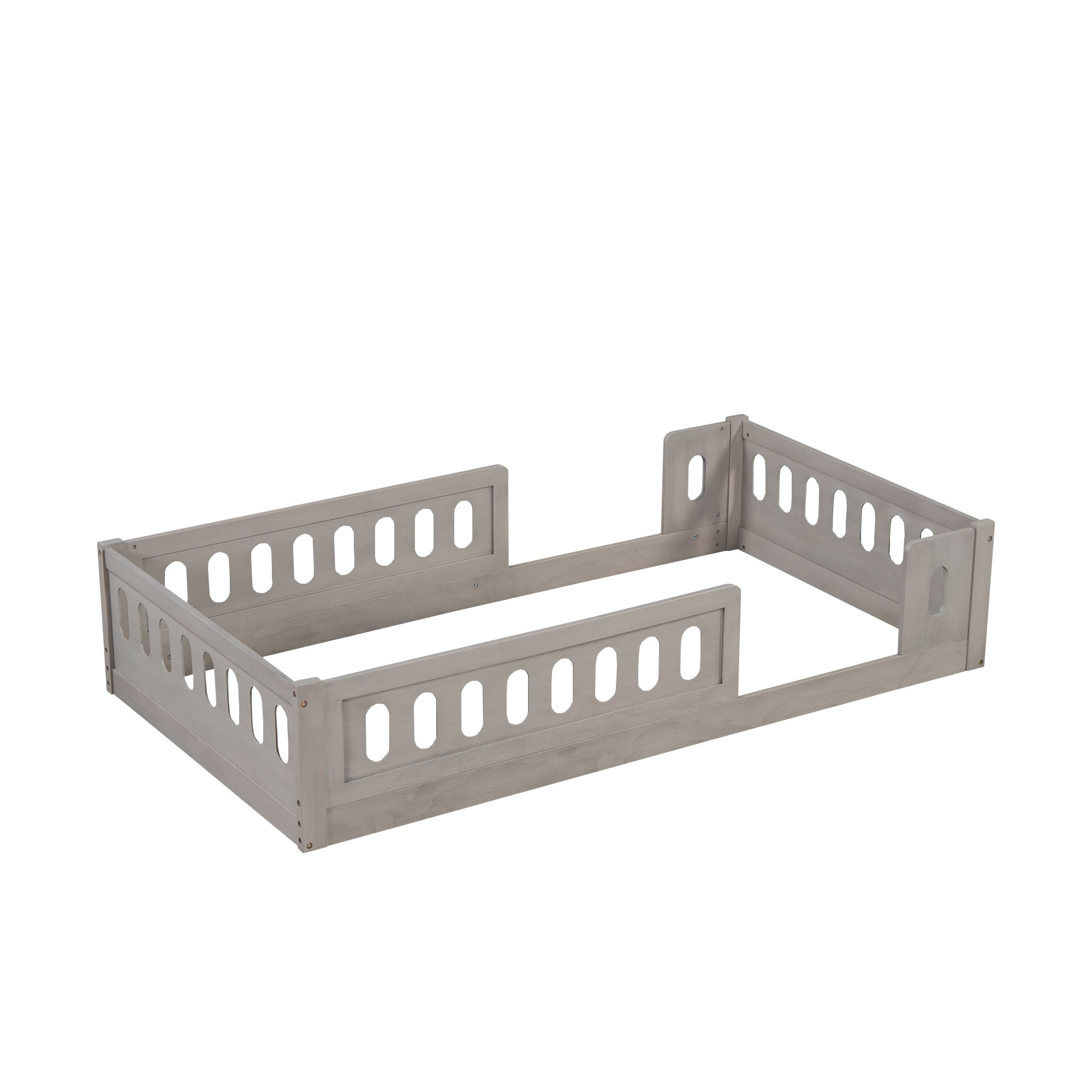 Wood Twin Size Upholstered Platform Bed with Guardrail 15 Wood Twin Size Upholstered Platform Bed with Guardrail