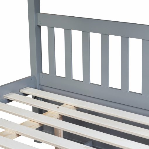 Detachable Full Over Full Rubber Wood Bunk Bed With Trundle, Ladder And Guardrails