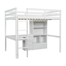 Full Size High Loft Bed with Desk, Storage Shelves and Drawers, Built-in Ladder 63 Full Size High Loft Bed with Desk, Storage Shelves and Drawers, Built-in Ladder