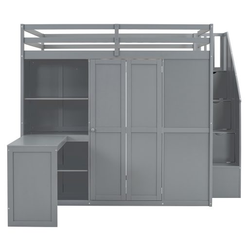 Full Size Bunk Bed With Wardrobe, Desk And Shelves