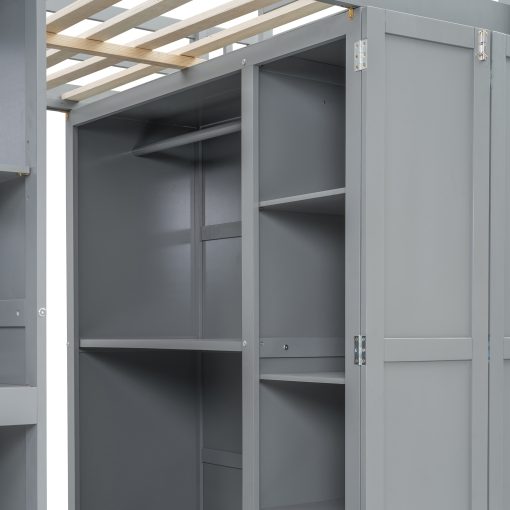 Full Size Bunk Bed With Wardrobe, Desk And Shelves