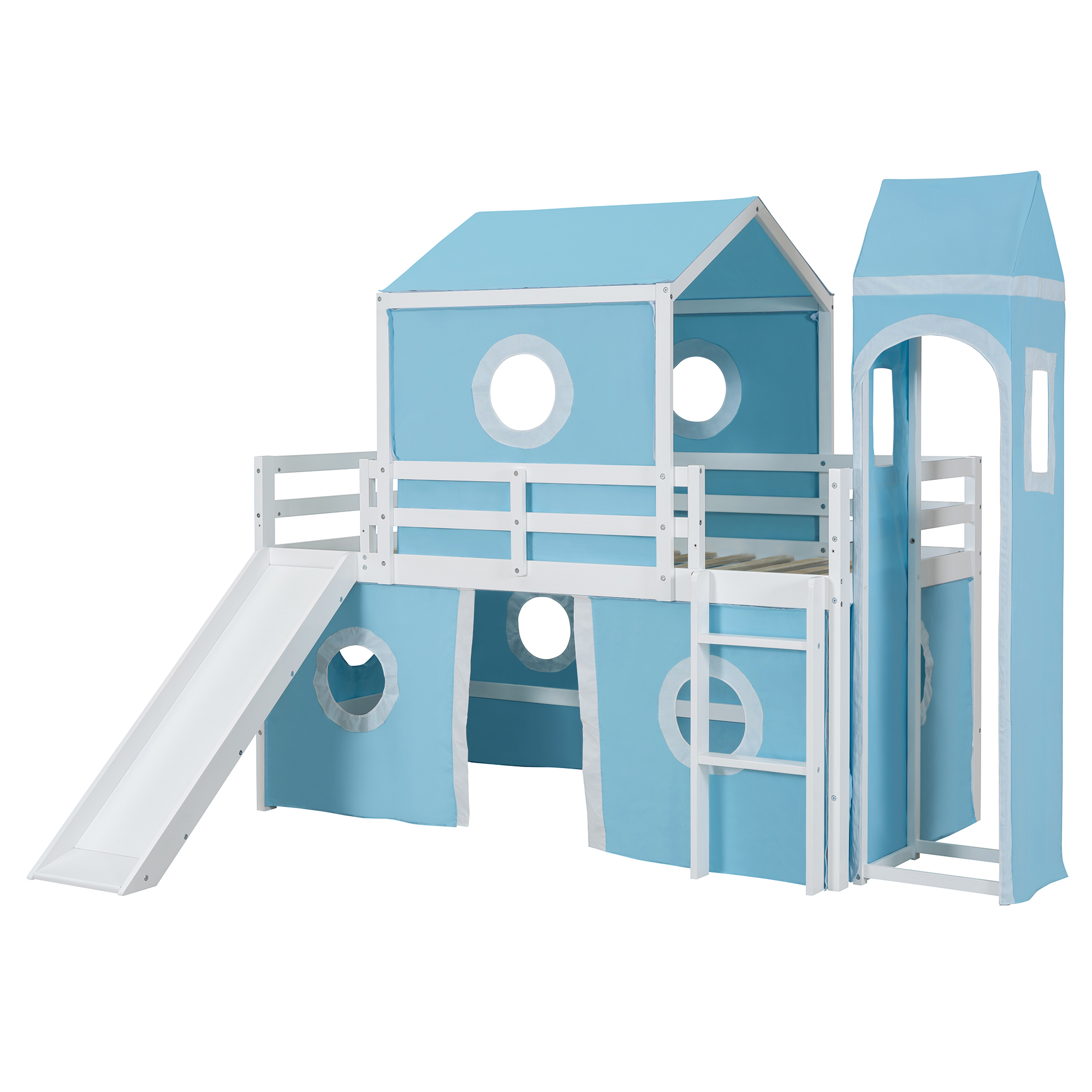 Twin Size Loft Bed with Slide, Tent and Tower 9 Twin Size Loft Bed with Slide, Tent and Tower