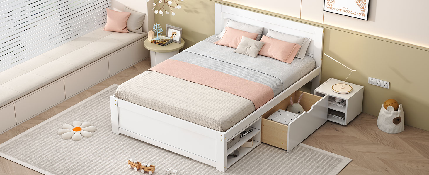 Full Size Platform Bed With Drawer And Two Shelves 11 Full Size Platform Bed With Drawer And Two Shelves