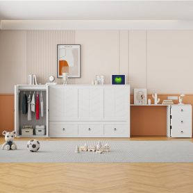 Queen Size Murphy Bed with USB Port, Large Drawer, and Wardrobe/Desk Combo