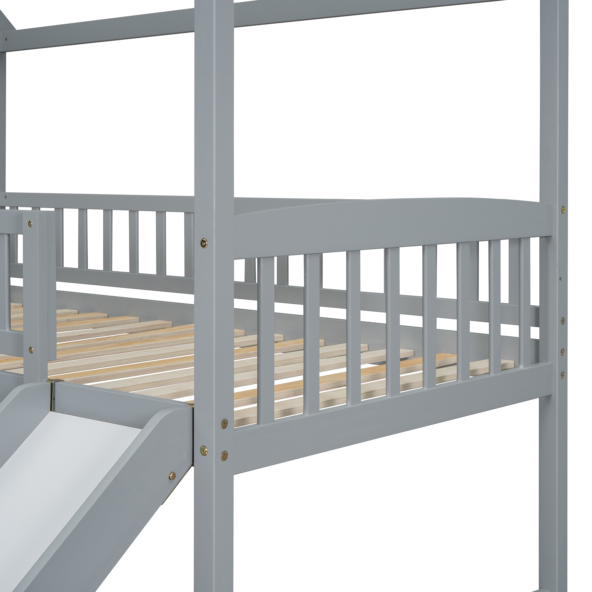 House Shape Twin Over Twin Bunk Bed With Two Drawers, Staircase And Slide 9 House Shape Twin Over Twin Bunk Bed With Two Drawers, Staircase And Slide