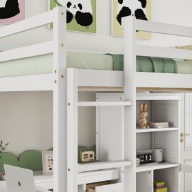Full Size High Loft Bed with Desk, Storage Shelves and Drawers, Built-in Ladder 51 Full Size High Loft Bed with Desk, Storage Shelves and Drawers, Built-in Ladder