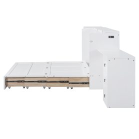 Queen Size Murphy Bed with USB Port, Large Drawer, and Wardrobe/Desk Combo