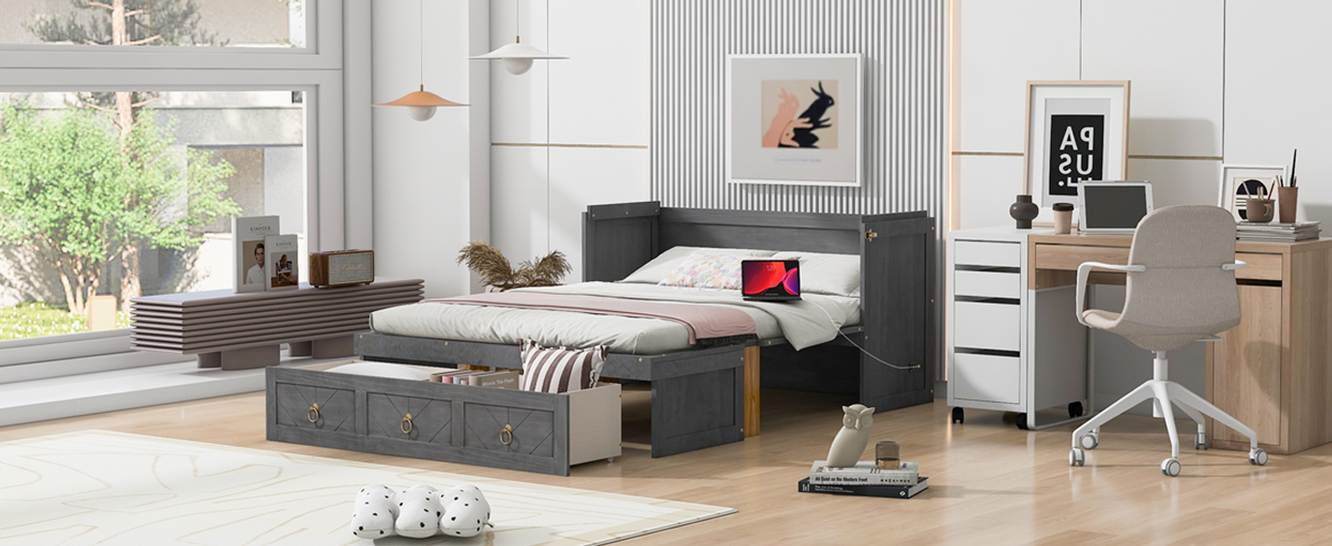 Full Size Murphy Bed with USB Port and a Large Drawer 23 Full Size Murphy Bed with USB Port and a Large Drawer