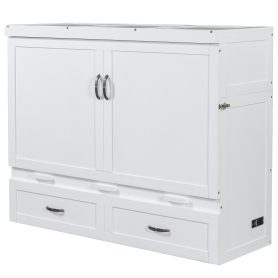 Full Size Murphy Bed with USB Ports, Large Drawers and Metal Handles