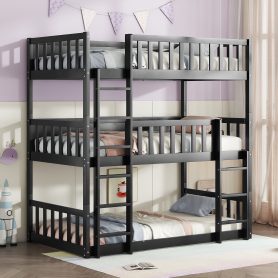 Detachable Twin Size Triple Bunk Bed With Ladders, Guardrails