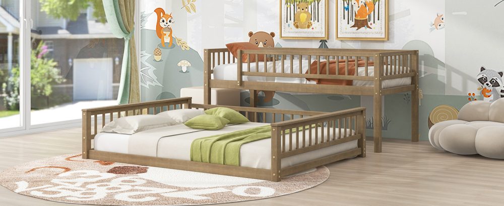 Twin XL over Queen Bunk Bed with Ladder and Guardrails | Cool Kids Bed