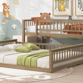 Twin XL over Queen Bunk Bed with Ladder and Guardrails