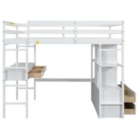 Full Size Loft Bed with Built-in Desk with Two Drawers and Storage Shelves 48 Full Size Loft Bed with Built-in Desk with Two Drawers and Storage Shelves