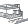 Detachable Twin Over Full Bunk Bed With Trundle, Convertible Ladder And Guardrail
