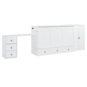 Queen Size Murphy Bed with USB Port, Large Drawer, and Wardrobe/Desk Combo