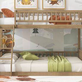 Twin XL over Queen Bunk Bed with Ladder and Guardrails