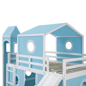 Full Size Loft  Bed With Slide, Tent And Tower