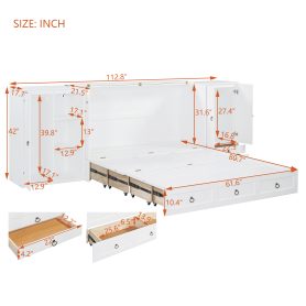 Queen Size Murphy Bed with USB Port, Little Wardrobes and Drawers