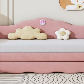 Twin Size Upholstered Daybed with Wave-shaped Trundle