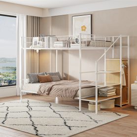 Twin Over Full Metal Bunk Bed with Wire Shelving and Lateral Storage Ladder and Wardrobe 27 Twin Over Full Metal Bunk Bed with Wire Shelving and Lateral Storage Ladder and Wardrobe