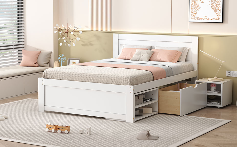 Full Size Platform Bed With Drawer And Two Shelves 7 Full Size Platform Bed With Drawer And Two Shelves