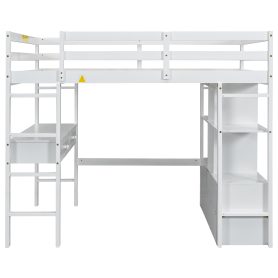 Full Size Loft Bed with Built-in Desk with Two Drawers and Storage Shelves 47 Full Size Loft Bed with Built-in Desk with Two Drawers and Storage Shelves