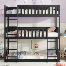 Detachable Twin Size Triple Bunk Bed With Ladders, Guardrails