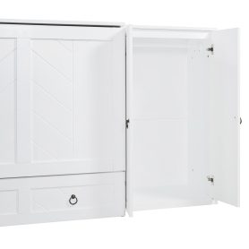 Queen Size Murphy Bed with USB Port, Large Drawer, and Wardrobe/Desk Combo