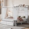 Queen Size Metal Canopy Platform Bed with Upholstered Headboard and Two Storage Drawers