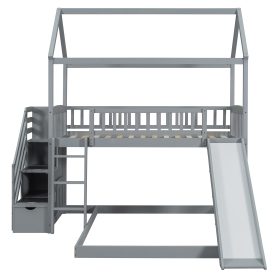 House Shape Twin Over Twin Bunk Bed With Two Drawers, Staircase And Slide 49 House Shape Twin Over Twin Bunk Bed With Two Drawers, Staircase And Slide
