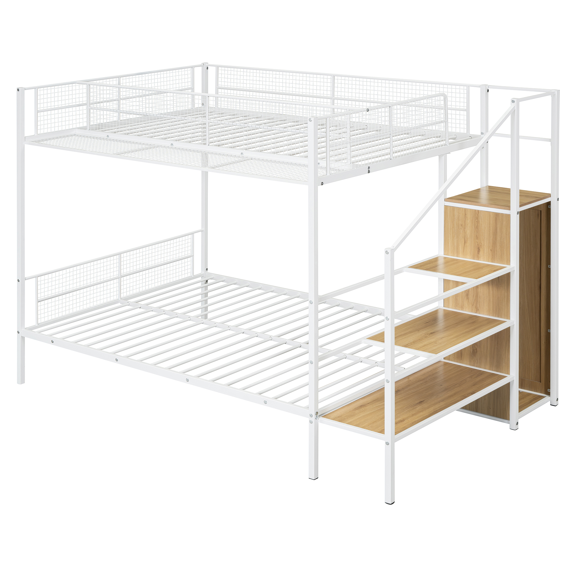 Twin Over Full Metal Bunk Bed with Wire Shelving and Lateral Storage Ladder and Wardrobe 6 Twin Over Full Metal Bunk Bed with Wire Shelving and Lateral Storage Ladder and Wardrobe