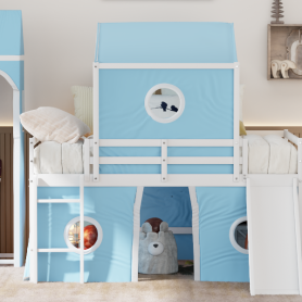Full Size Loft  Bed With Slide, Tent And Tower