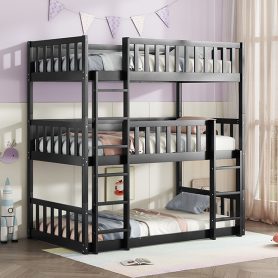 Detachable Twin Size Triple Bunk Bed With Ladders, Guardrails