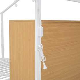 Metal Full Size House Bed Frame with Shelves and Lights