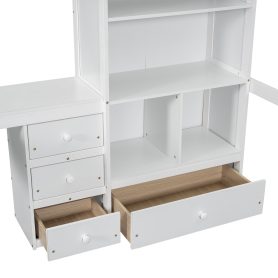 Full Size High Loft Bed with Desk, Storage Shelves and Drawers, Built-in Ladder 38 Full Size High Loft Bed with Desk, Storage Shelves and Drawers, Built-in Ladder