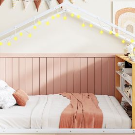 Metal Full Size House Bed Frame with Shelves and Lights