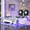 Wood Twin Size Race Car-Shaped Platform Bed with LED and Upholstered Backrest 1 Wood Twin Size Race Car-Shaped Platform Bed with LED and Upholstered Backrest