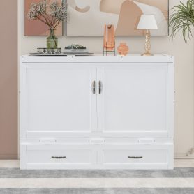 Full Size Murphy Bed with USB Ports, Large Drawers and Metal Handles