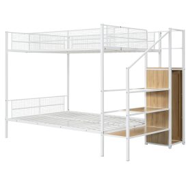 Twin Over Full Metal Bunk Bed with Wire Shelving and Lateral Storage Ladder and Wardrobe 20 Twin Over Full Metal Bunk Bed with Wire Shelving and Lateral Storage Ladder and Wardrobe