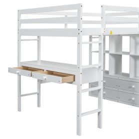Full Size Loft Bed with Built-in Desk with Two Drawers and Storage Shelves 36 Full Size Loft Bed with Built-in Desk with Two Drawers and Storage Shelves
