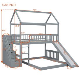House Shape Twin Over Twin Bunk Bed With Two Drawers, Staircase And Slide 30 House Shape Twin Over Twin Bunk Bed With Two Drawers, Staircase And Slide