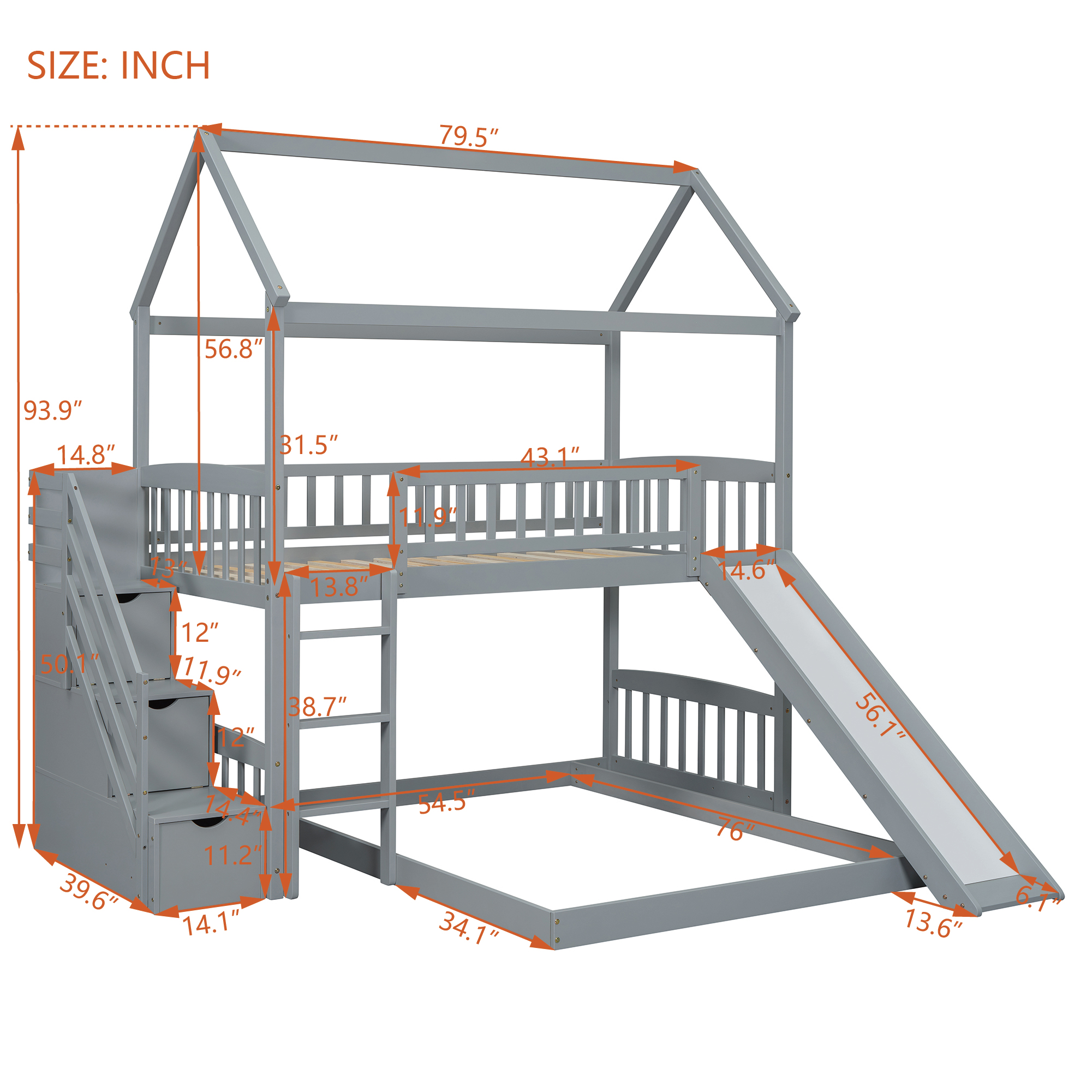 House Shape Twin Over Twin Bunk Bed With Two Drawers, Staircase And Slide 5 House Shape Twin Over Twin Bunk Bed With Two Drawers, Staircase And Slide