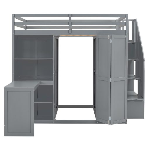 Full Size Bunk Bed With Wardrobe, Desk And Shelves
