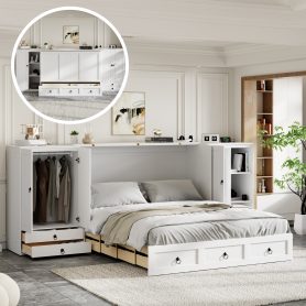 Queen Size Murphy Bed with USB Port, Little Wardrobes and Drawers