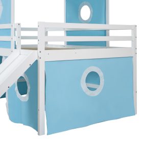 Full Size Loft  Bed With Slide, Tent And Tower