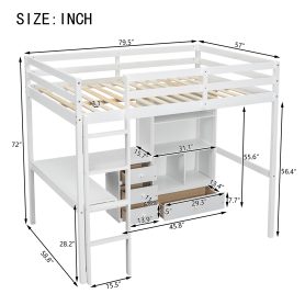 Full Size High Loft Bed with Desk, Storage Shelves and Drawers, Built-in Ladder 60 Full Size High Loft Bed with Desk, Storage Shelves and Drawers, Built-in Ladder